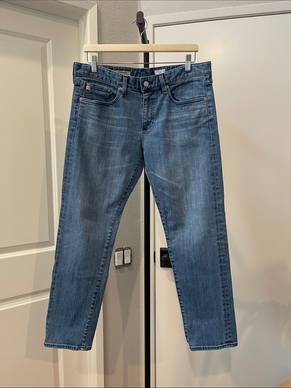 Ag Adriano Goldschmied “The Piper Crop” Medium Wash Straight-Leg Jeans